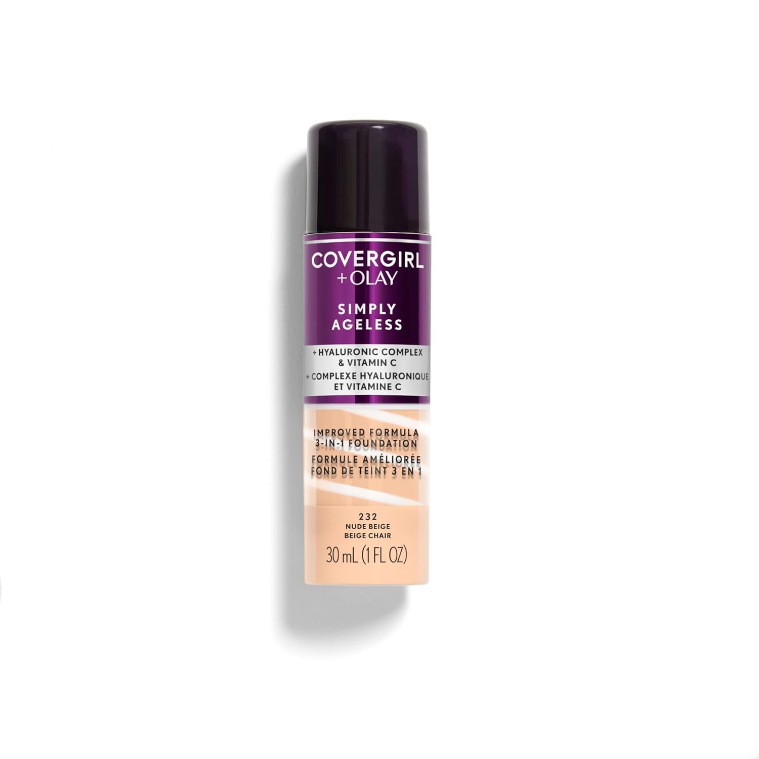 & Olay Simply Ageless 3-In-1 Liquid Foundation, Matte Finish, Hyaluronic & Vitamin C Formula, Creamy Natural, 1 Count