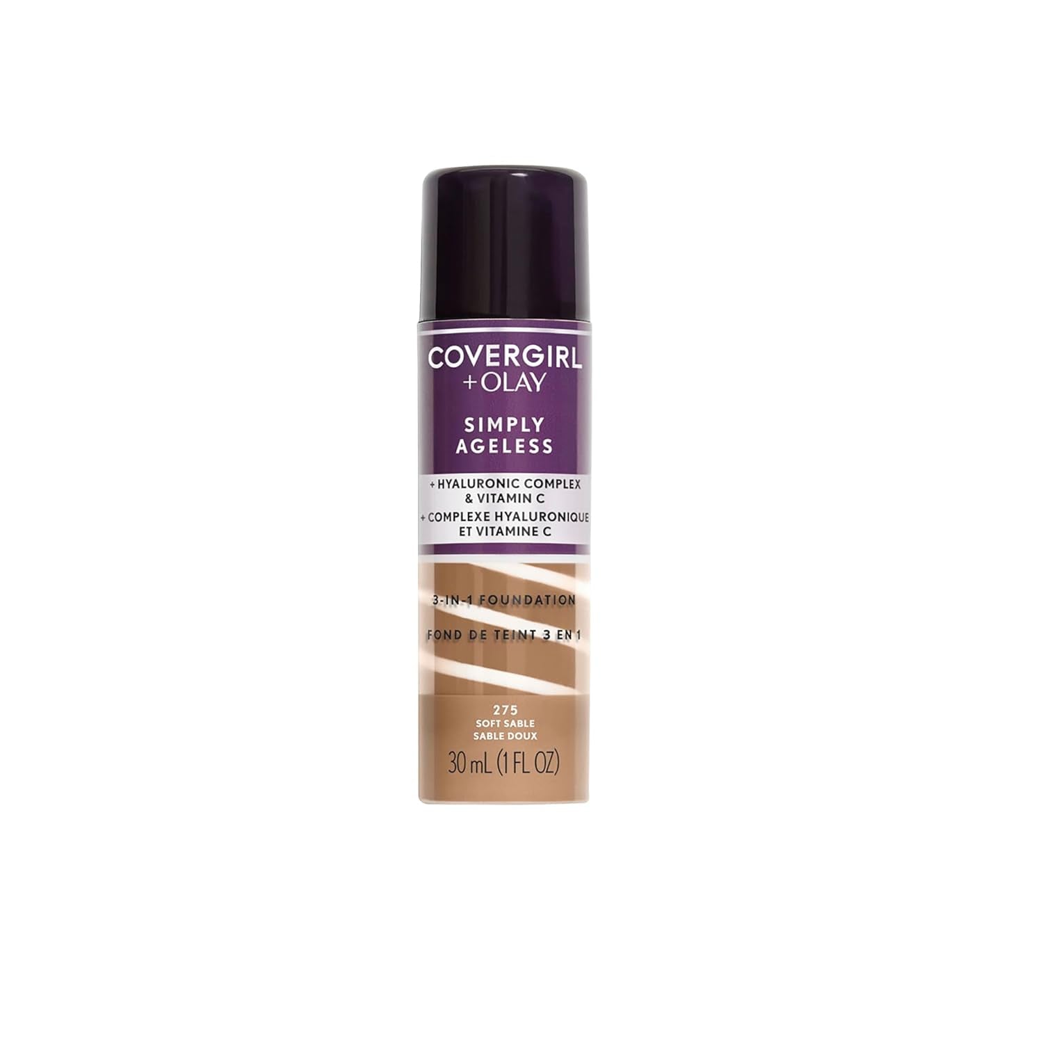 & Olay Simply Ageless 3-In-1 Liquid Foundation, Matte Finish, Hyaluronic & Vitamin C Formula, Creamy Natural, 1 Count
