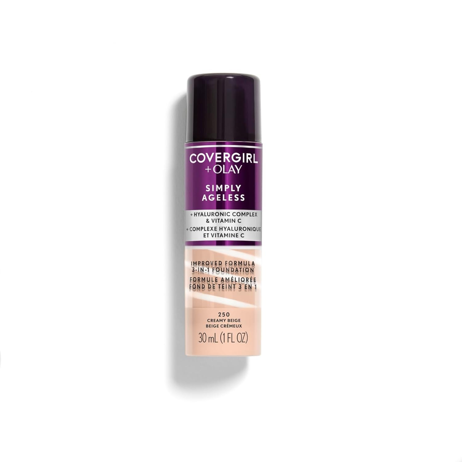 & Olay Simply Ageless 3-In-1 Liquid Foundation, Matte Finish, Hyaluronic & Vitamin C Formula, Creamy Natural, 1 Count