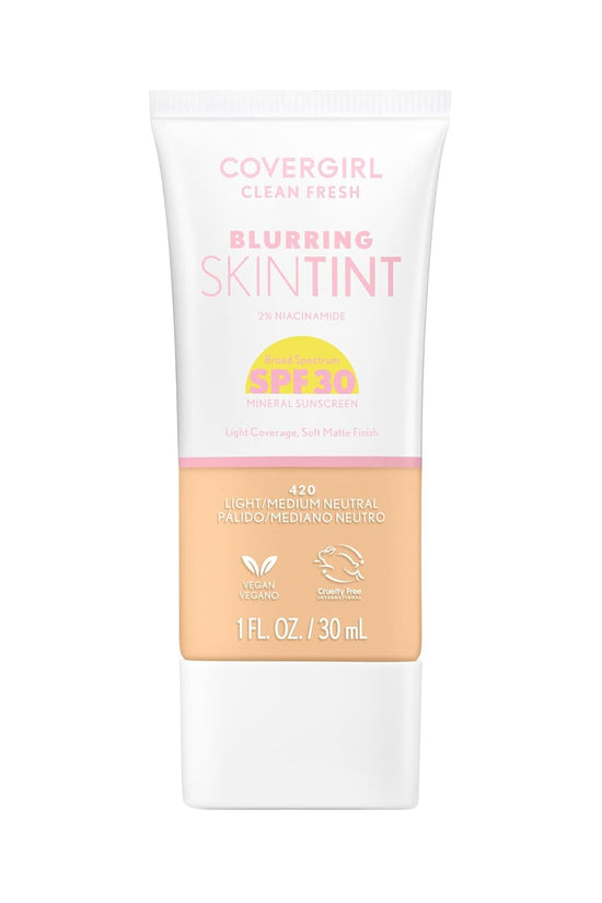 Clean Fresh Blurring Skin Tint with SPF 30, 430 Medium Neutral, Liquid Foundation, Soft Matte Finish, Smooths, Brightens, Blurs Pores, Mineral Sunscreen, Vegan Formula
