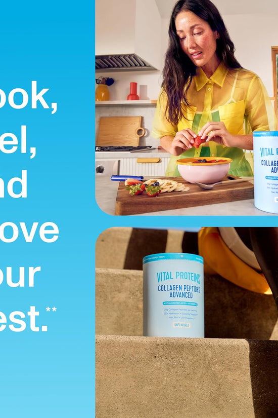 Collagen Peptides Powder Advanced with Hyaluronic Acid & Vitamin C - 20Oz Collagen Protein, Unflavored, 27 Servings