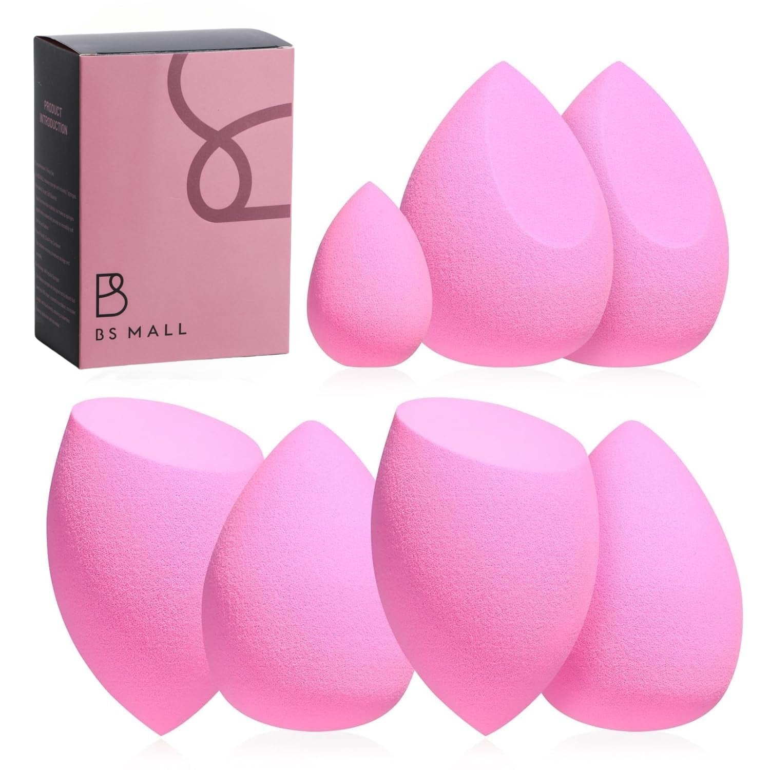Makeup Sponge Set  with Storage Case 7 Pcs for Liquid, Cream, and Powder,Save Foundation with 1 Mini Makeup Sponge for Travel Daily Use (A-Pink）