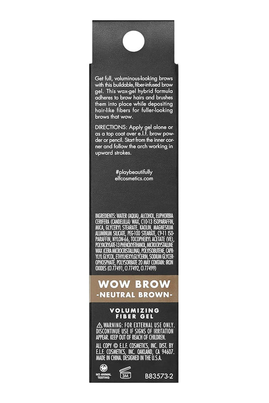 , Wow Brow Gel, Volumizing, Buildable, Wax-Gel Hybrid, Creates Full, Voluminous-Looking Brows, Locks Brow Hairs in Place, Neutral Brown, Fiber-Infused, 0.12 Oz