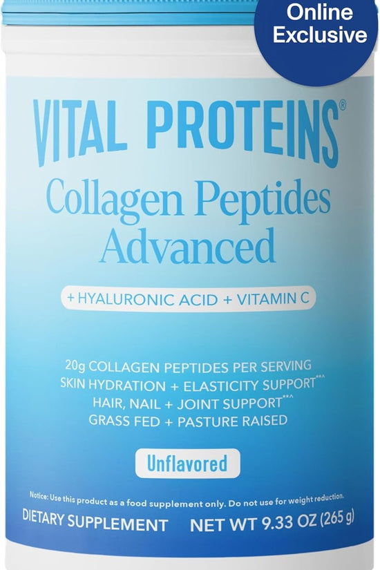 Collagen Peptides Powder Advanced with Hyaluronic Acid & Vitamin C - 20Oz Collagen Protein, Unflavored, 27 Servings