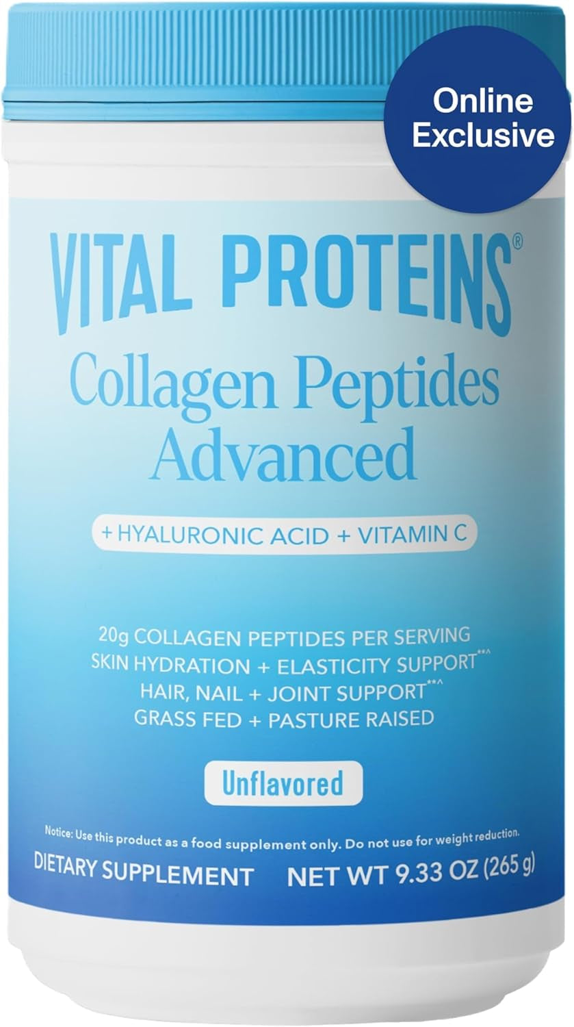 Collagen Peptides Powder Advanced with Hyaluronic Acid & Vitamin C - 20Oz Collagen Protein, Unflavored, 27 Servings