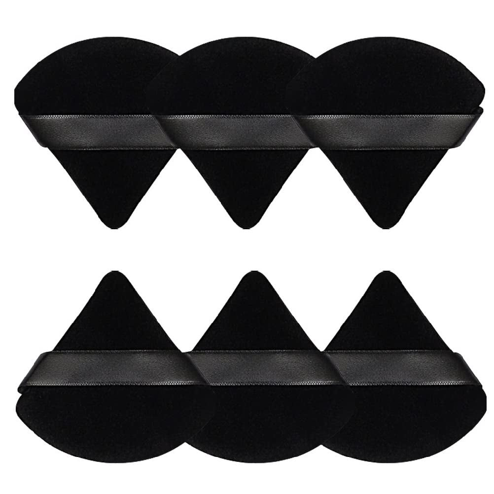 6 Pcs Powder Puff Face Soft Triangle Makeup Puff Velour Makeup Sponge Beauty Blender for Loose Powder (Black)