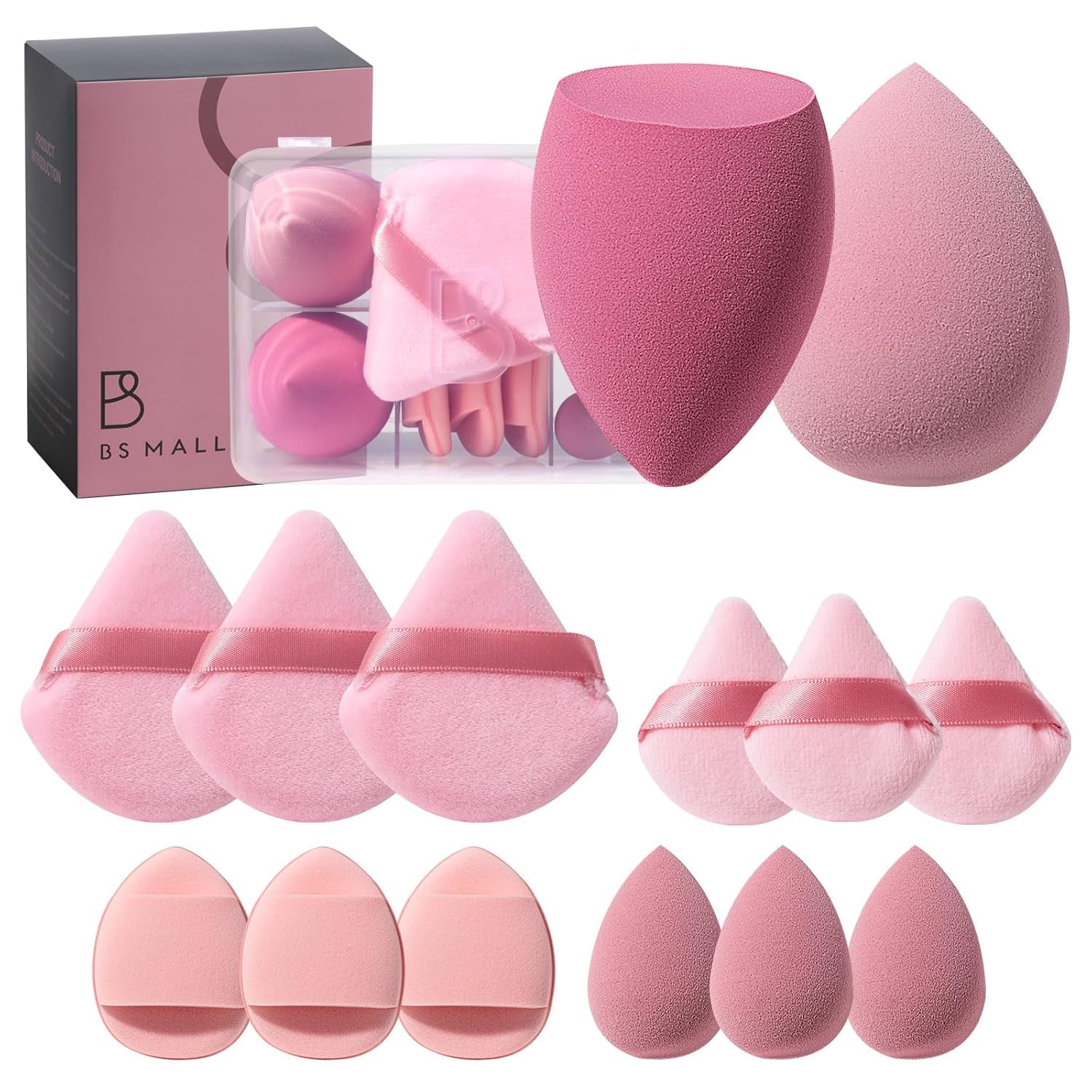 Makeup Sponge Set  Triangle Puff 14 Pcs for Liquid, Cream, and Powder, Multi-Colored Makeup Sponges and Mini Sponge with Case (A-Purple)