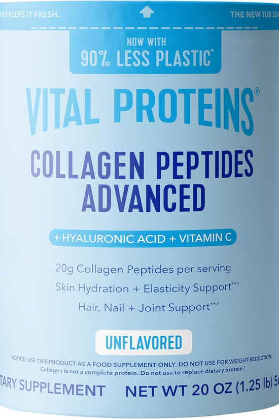 Collagen Peptides Powder Advanced with Hyaluronic Acid & Vitamin C - 20Oz Collagen Protein, Unflavored, 27 Servings