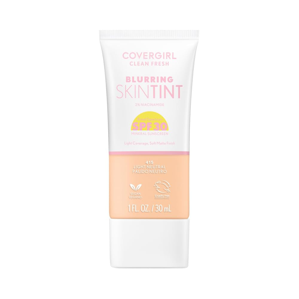 Clean Fresh Blurring Skin Tint with SPF 30, 430 Medium Neutral, Liquid Foundation, Soft Matte Finish, Smooths, Brightens, Blurs Pores, Mineral Sunscreen, Vegan Formula