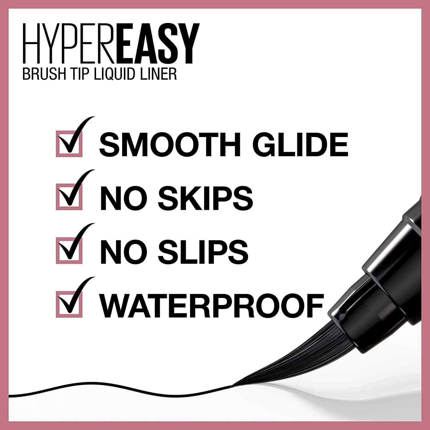 Hyper Easy Liquid Pen No-Skip Eyeliner, Satin Finish, Waterproof Formula, Pitch Black, 0.018 Fl Oz