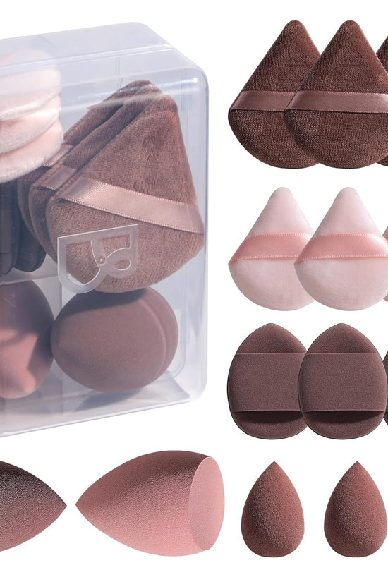 Makeup Sponge Set  Triangle Puff 14 Pcs for Liquid, Cream, and Powder, Multi-Colored Makeup Sponges and Mini Sponge with Case (A-Purple)