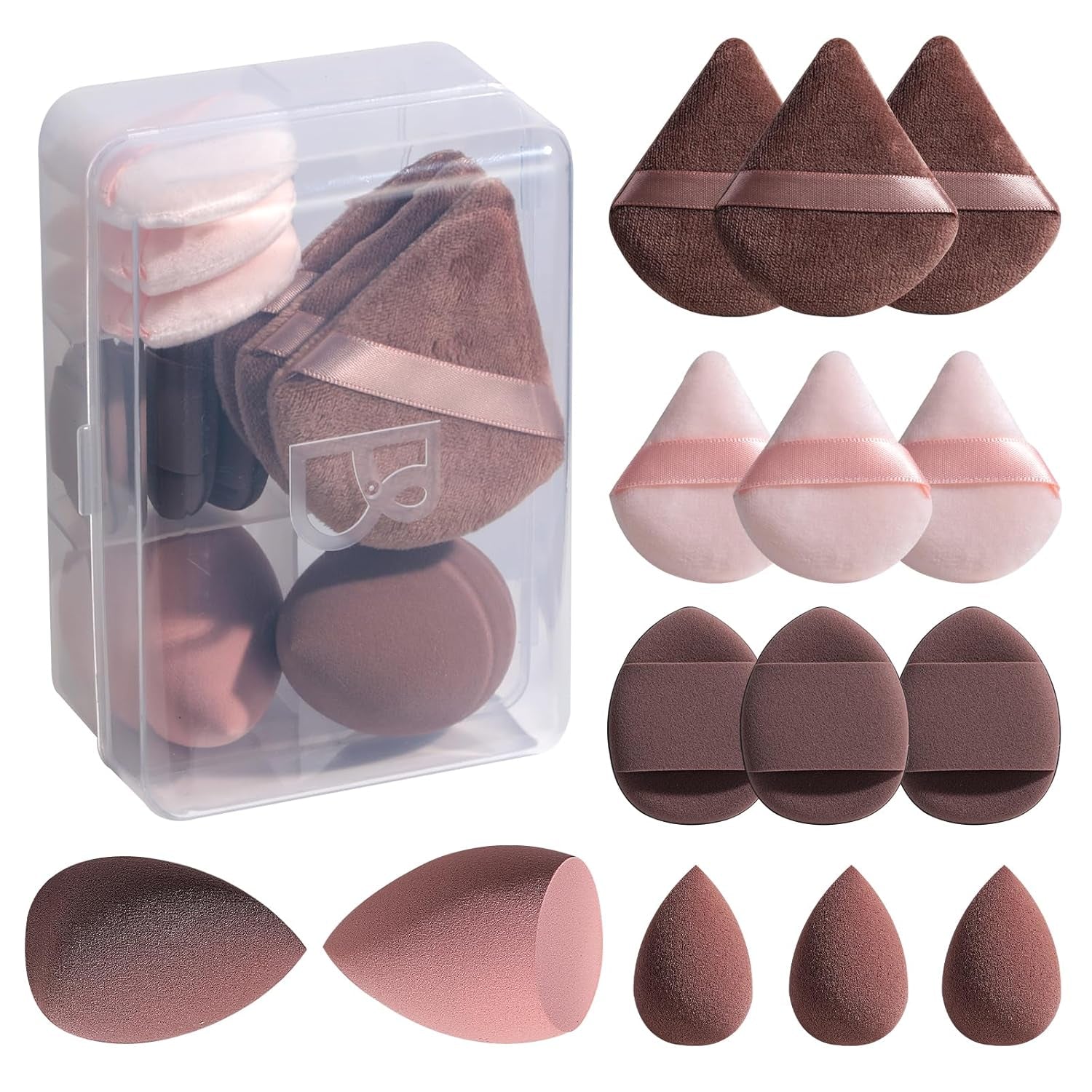 Makeup Sponge Set  Triangle Puff 14 Pcs for Liquid, Cream, and Powder, Multi-Colored Makeup Sponges and Mini Sponge with Case (A-Purple)