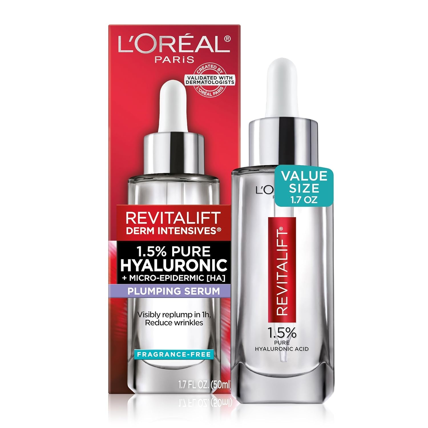 Revitalift 1.5% Pure Hyaluronic Acid Serum for Face, anti Aging Serum to Hydrate Skin & Reduce Wrinkles, Fragrance Free Skin Care for All Skin Types, 1 Oz