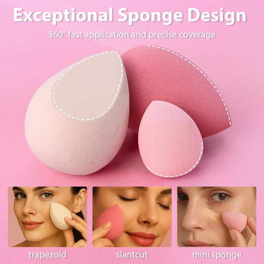 Makeup Sponge Set  Blender Sponges 7 Pcs for Liquid, Cream, and Powder, Latex Free, Multi Colored Beauty Sponges with 1 Mini Sponge, Vegan & Cruelty-Free