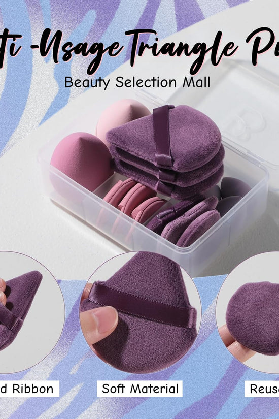 Makeup Sponge Set  Triangle Puff 14 Pcs for Liquid, Cream, and Powder, Multi-Colored Makeup Sponges and Mini Sponge with Case (A-Purple)