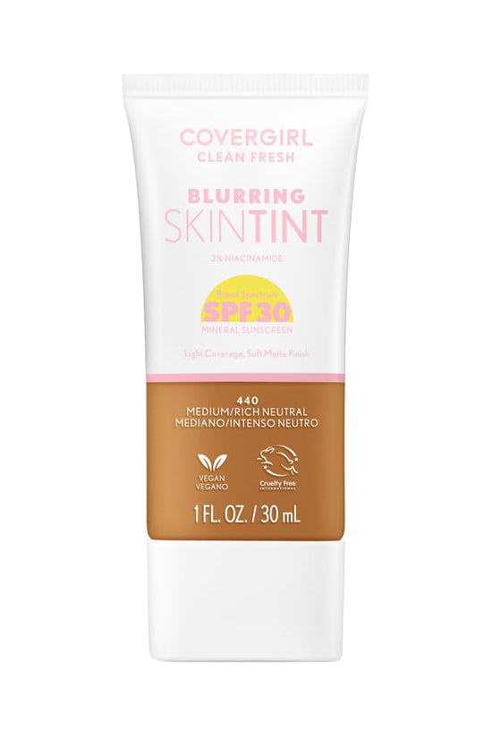 Clean Fresh Blurring Skin Tint with SPF 30, 430 Medium Neutral, Liquid Foundation, Soft Matte Finish, Smooths, Brightens, Blurs Pores, Mineral Sunscreen, Vegan Formula