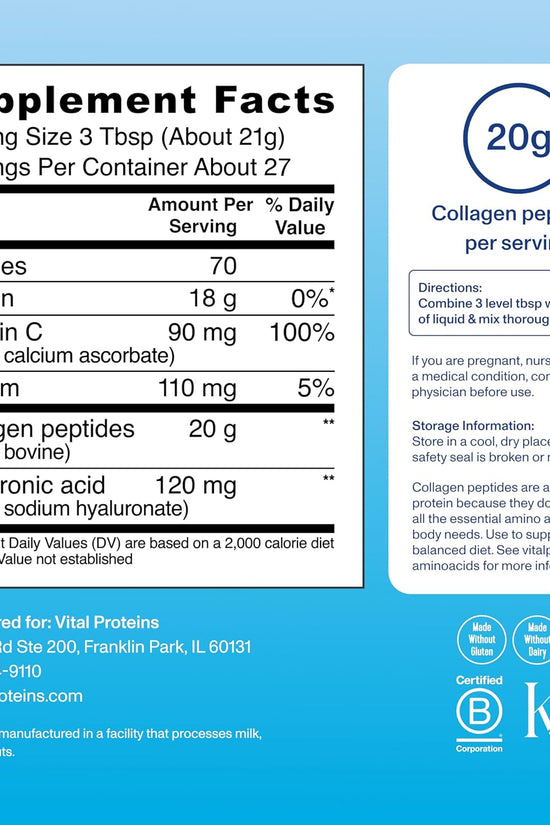 Collagen Peptides Powder Advanced with Hyaluronic Acid & Vitamin C - 20Oz Collagen Protein, Unflavored, 27 Servings