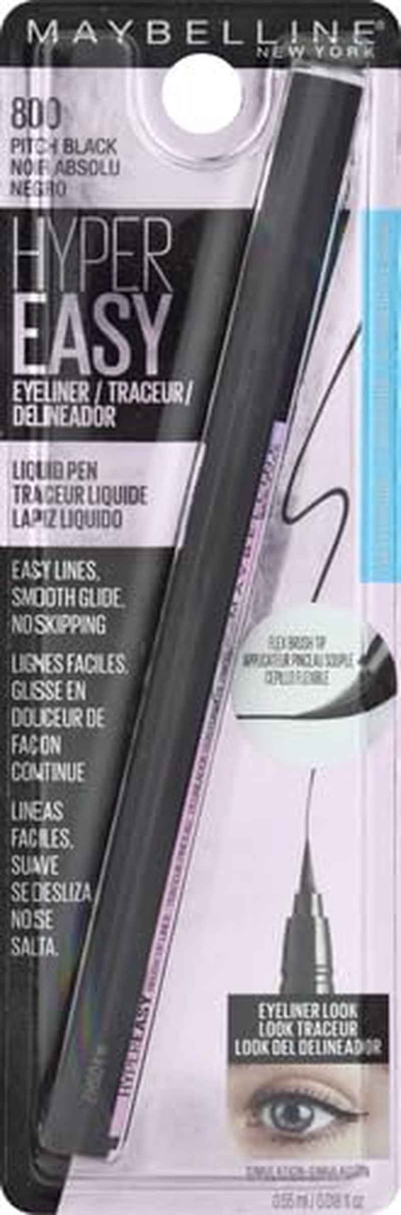 Hyper Easy Liquid Pen No-Skip Eyeliner, Satin Finish, Waterproof Formula, Pitch Black, 0.018 Fl Oz