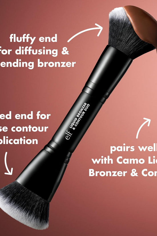 Liquid Bronzer & Contour Duo Brush, Silky Highly Pigmented Formula with Dual-Ended Makeup Brush, Synthetic Bristles, 100% Vegan and Cruelty-Free