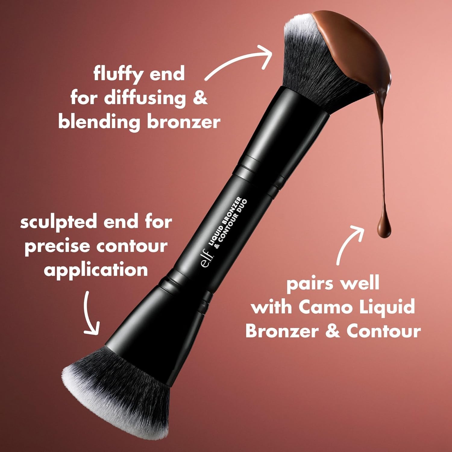 Liquid Bronzer & Contour Duo Brush, Silky Highly Pigmented Formula with Dual-Ended Makeup Brush, Synthetic Bristles, 100% Vegan and Cruelty-Free