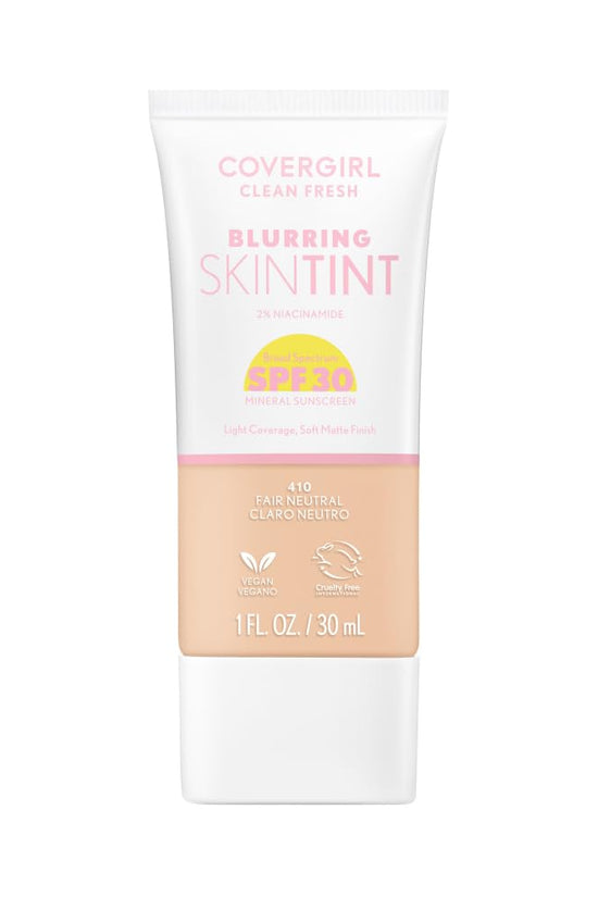 Clean Fresh Blurring Skin Tint with SPF 30, 430 Medium Neutral, Liquid Foundation, Soft Matte Finish, Smooths, Brightens, Blurs Pores, Mineral Sunscreen, Vegan Formula