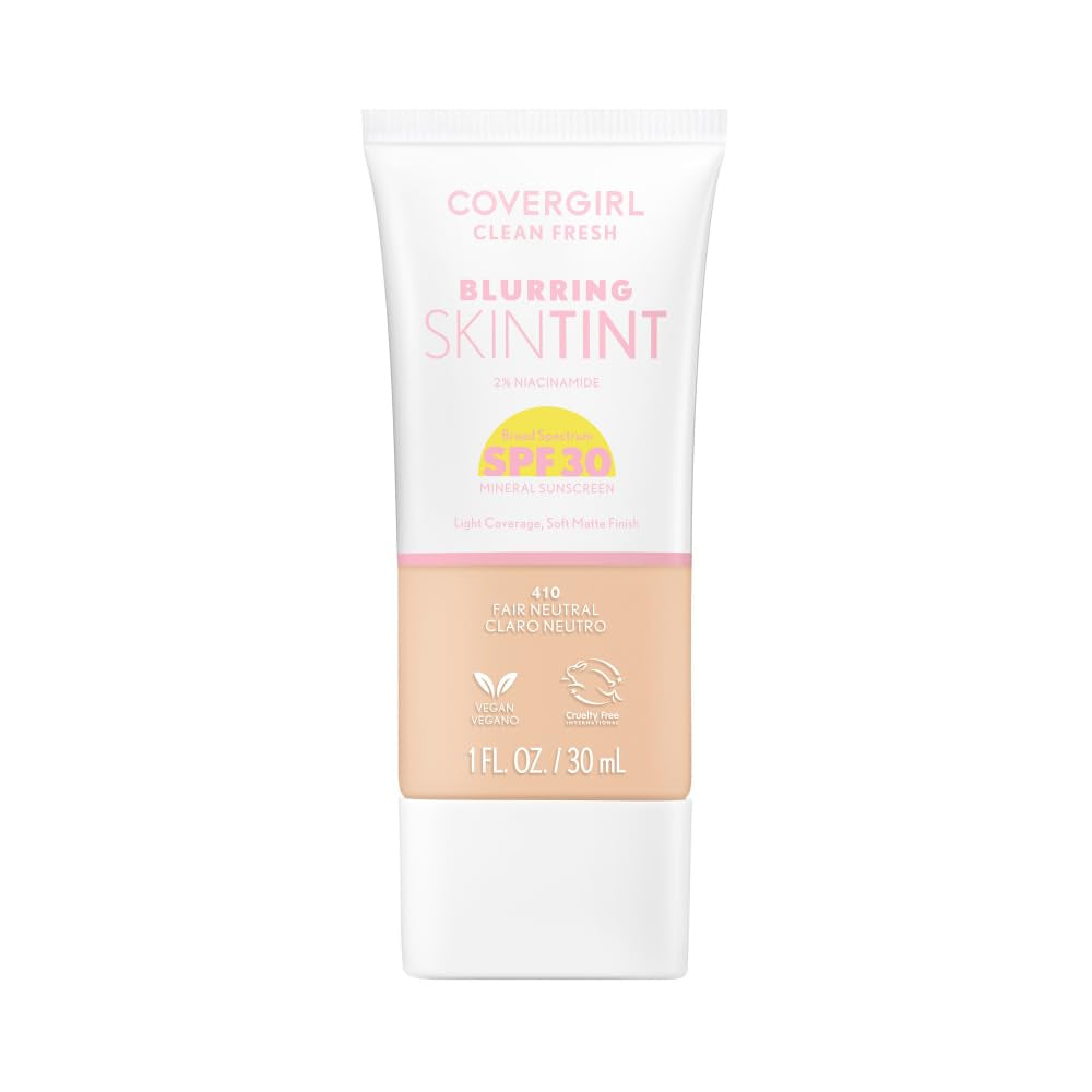 Clean Fresh Blurring Skin Tint with SPF 30, 430 Medium Neutral, Liquid Foundation, Soft Matte Finish, Smooths, Brightens, Blurs Pores, Mineral Sunscreen, Vegan Formula