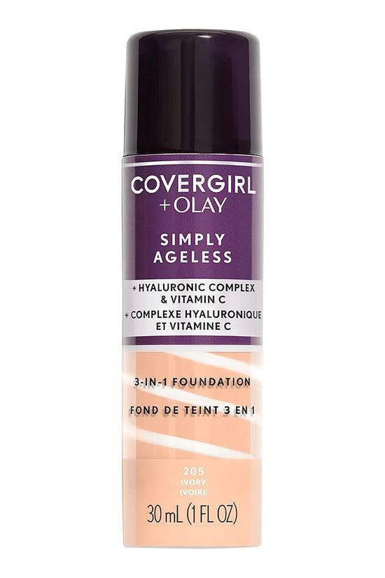 & Olay Simply Ageless 3-In-1 Liquid Foundation, Matte Finish, Hyaluronic & Vitamin C Formula, Creamy Natural, 1 Count