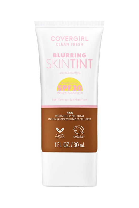 Clean Fresh Blurring Skin Tint with SPF 30, 430 Medium Neutral, Liquid Foundation, Soft Matte Finish, Smooths, Brightens, Blurs Pores, Mineral Sunscreen, Vegan Formula