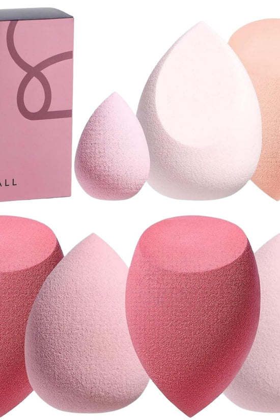 Makeup Sponge Set  with Storage Case 7 Pcs for Liquid, Cream, and Powder,Save Foundation with 1 Mini Makeup Sponge for Travel Daily Use (A-Pink）