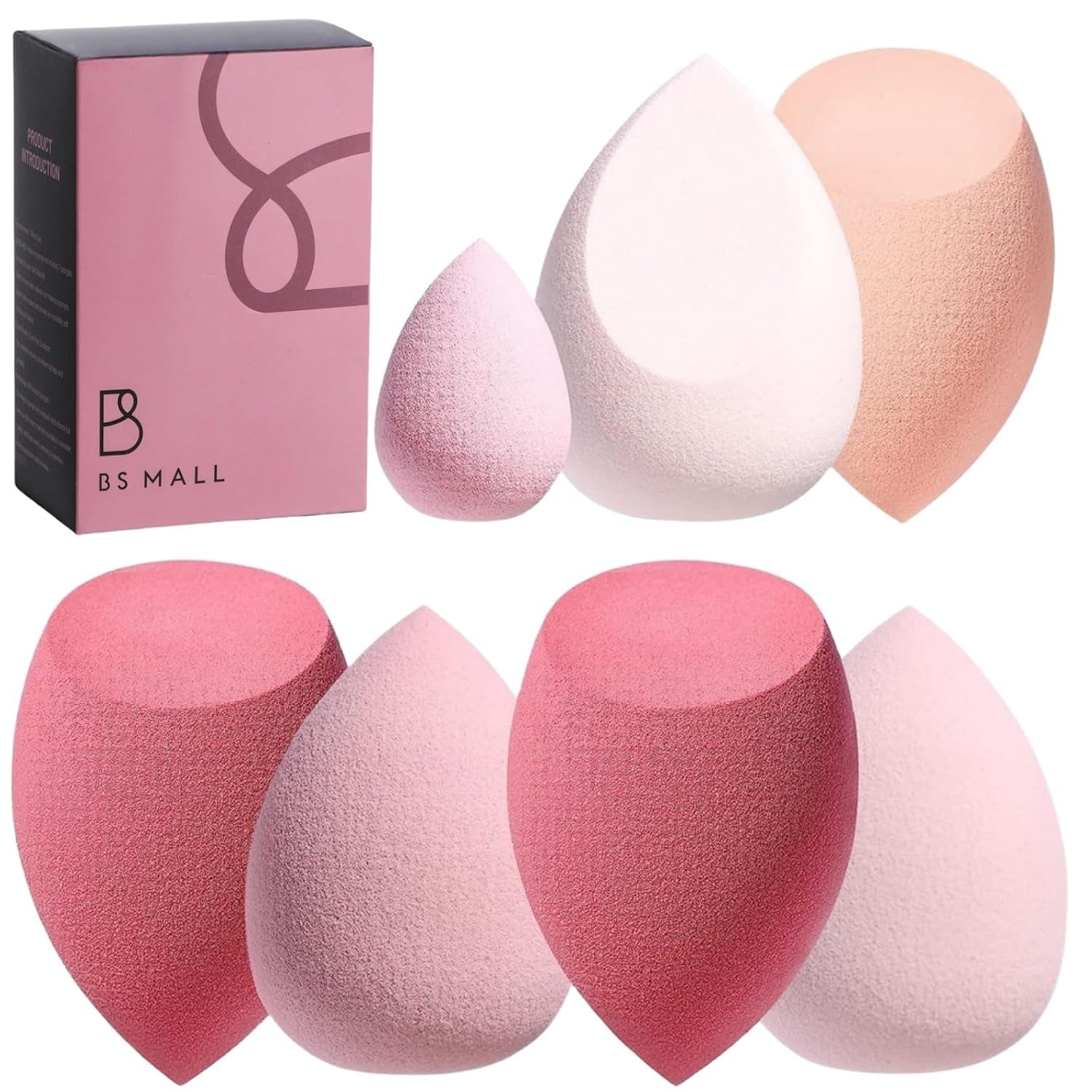 Makeup Sponge Set  with Storage Case 7 Pcs for Liquid, Cream, and Powder,Save Foundation with 1 Mini Makeup Sponge for Travel Daily Use (A-Pink）