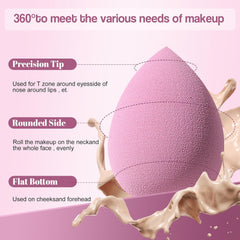 Makeup Sponge Set  Triangle Puff 14 Pcs for Liquid, Cream, and Powder, Multi-Colored Makeup Sponges and Mini Sponge with Case (A-Purple)