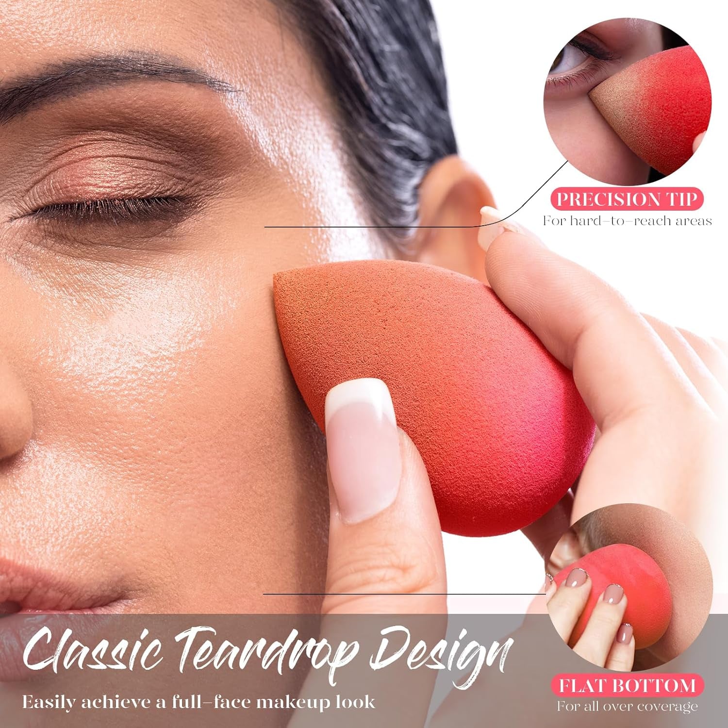 Makeup Sponge Set 5 Pack Micro Porous Low Absorption Soft Latex Free Foundation Beauty Sponges & Blenders for Powder Cream