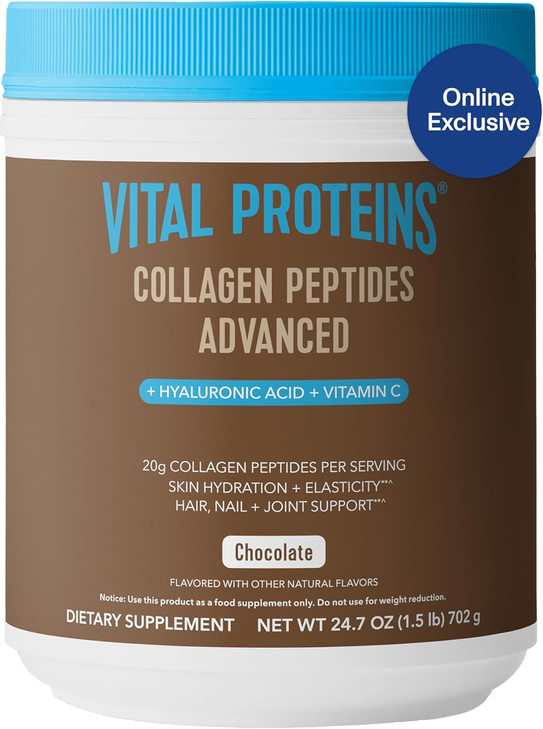Collagen Peptides Powder Advanced with Hyaluronic Acid & Vitamin C - 20Oz Collagen Protein, Unflavored, 27 Servings