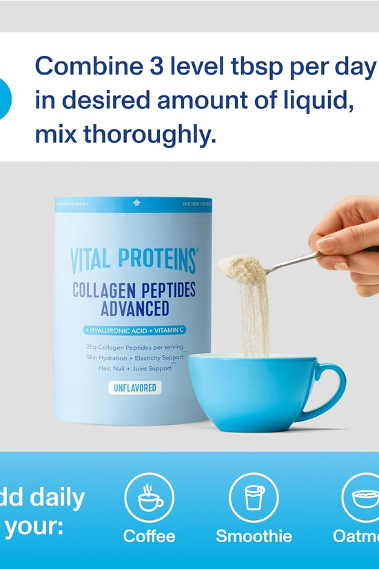 Collagen Peptides Powder Advanced with Hyaluronic Acid & Vitamin C - 20Oz Collagen Protein, Unflavored, 27 Servings
