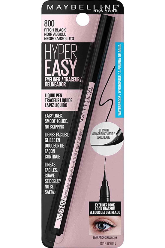 Hyper Easy Liquid Pen No-Skip Eyeliner, Satin Finish, Waterproof Formula, Pitch Black, 0.018 Fl Oz