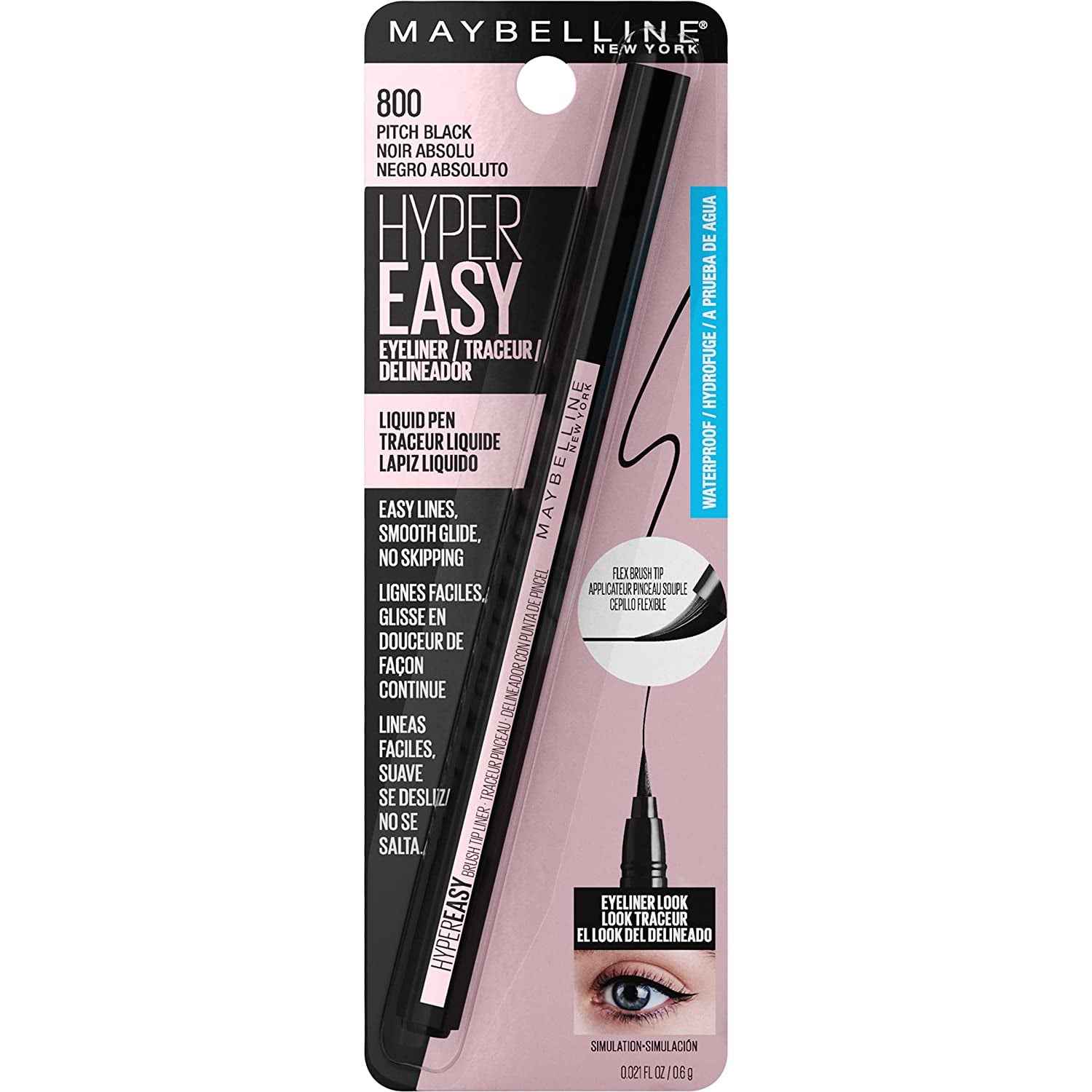 Hyper Easy Liquid Pen No-Skip Eyeliner, Satin Finish, Waterproof Formula, Pitch Black, 0.018 Fl Oz