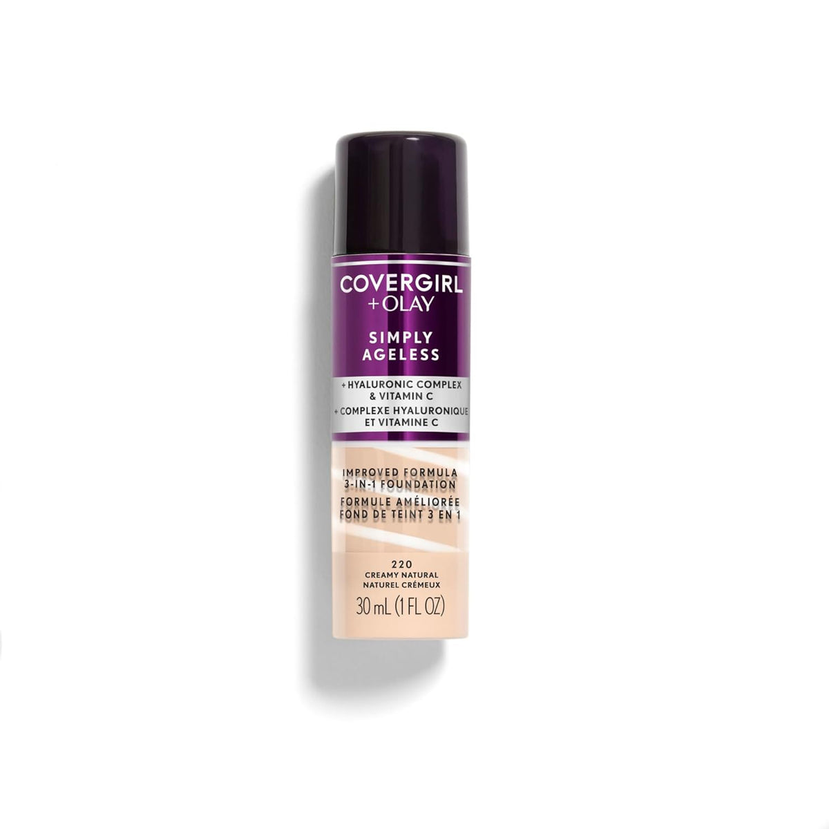 & Olay Simply Ageless 3-In-1 Liquid Foundation, Matte Finish, Hyaluronic & Vitamin C Formula, Creamy Natural, 1 Count