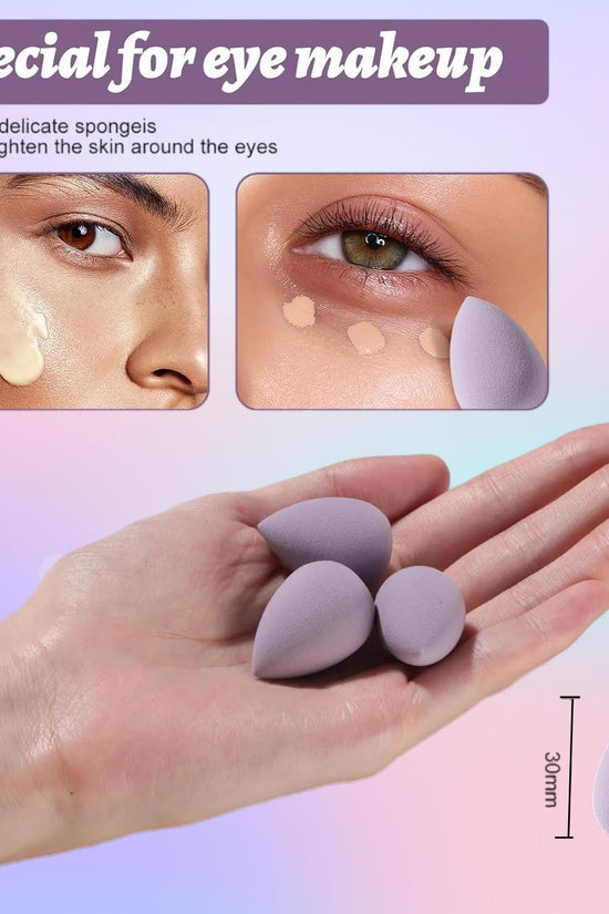 Makeup Sponge Set  Triangle Puff 14 Pcs for Liquid, Cream, and Powder, Multi-Colored Makeup Sponges and Mini Sponge with Case (A-Purple)