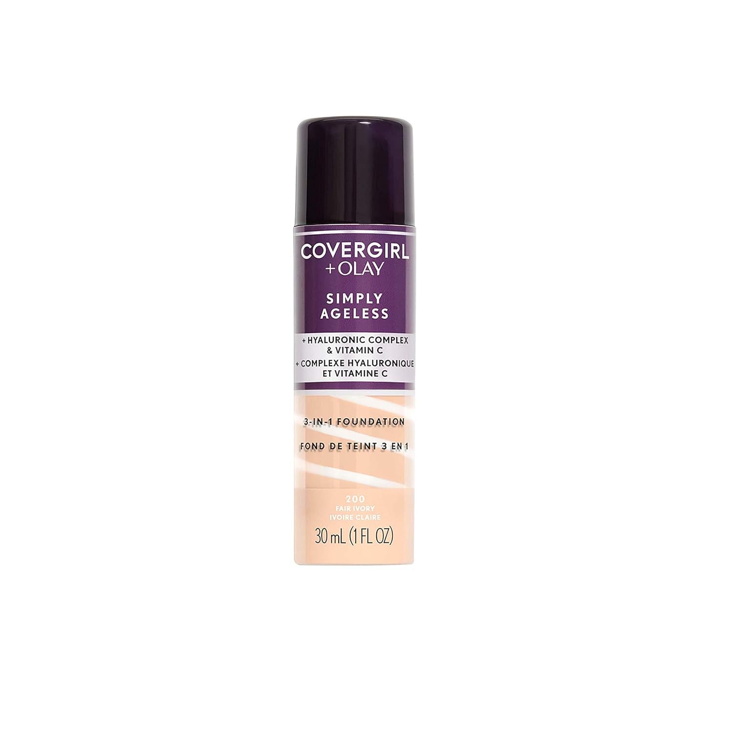 & Olay Simply Ageless 3-In-1 Liquid Foundation, Matte Finish, Hyaluronic & Vitamin C Formula, Creamy Natural, 1 Count