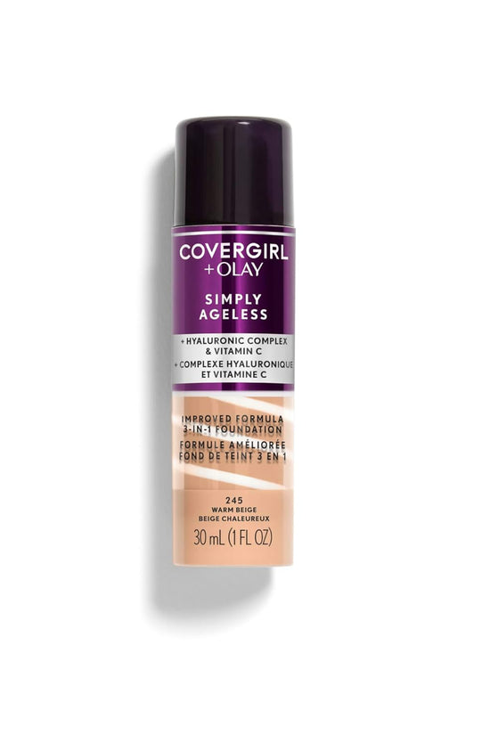 & Olay Simply Ageless 3-In-1 Liquid Foundation, Matte Finish, Hyaluronic & Vitamin C Formula, Creamy Natural, 1 Count