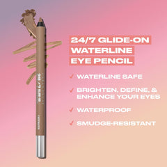 24/7 Waterproof Waterline Eyeliner Pencil, Smudge-Resistant, Transfer-Resistant, 24HR Wear, Long-Lasting Creamy Neutral Color, Eye Liner for Tightlining + Defining, Vegan - 0.04 Oz