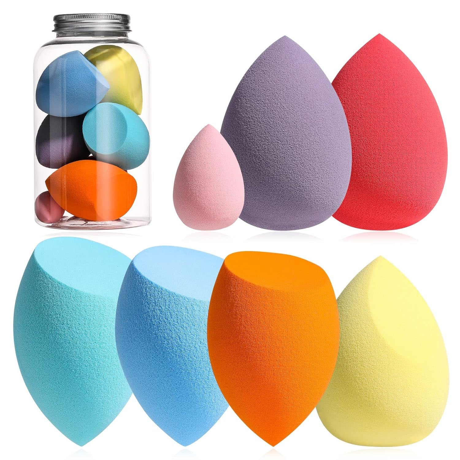 Makeup Sponge Set  with Storage Case 7 Pcs for Liquid, Cream, and Powder,Save Foundation with 1 Mini Makeup Sponge for Travel Daily Use (A-Pink）