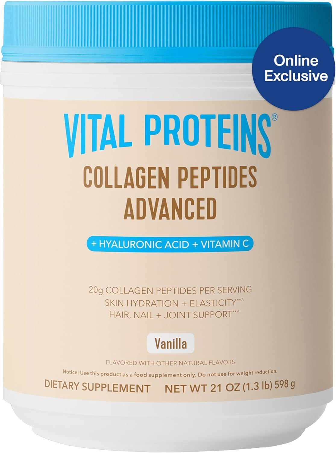 Collagen Peptides Powder Advanced with Hyaluronic Acid & Vitamin C - 20Oz Collagen Protein, Unflavored, 27 Servings