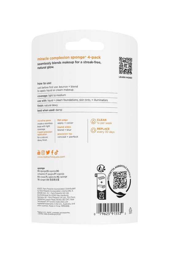 Miracle Complexion Sponge, Makeup Blender for Liquid and Cream Foundation, Full Coverage, Streak-Free Professional Makeup Tool, Cruelty Free, Vegan, Latex Free, 4 Count