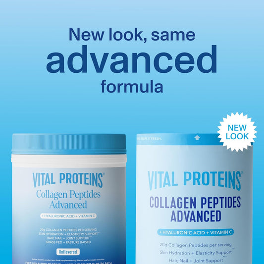 Collagen Peptides Powder Advanced with Hyaluronic Acid & Vitamin C - 20Oz Collagen Protein, Unflavored, 27 Servings