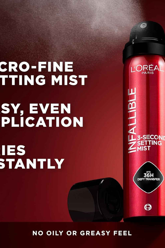 Infallible 3-Second Setting Spray Mist, Microfine Mist for up to 36HR Wear, Clear, 1.76 Oz