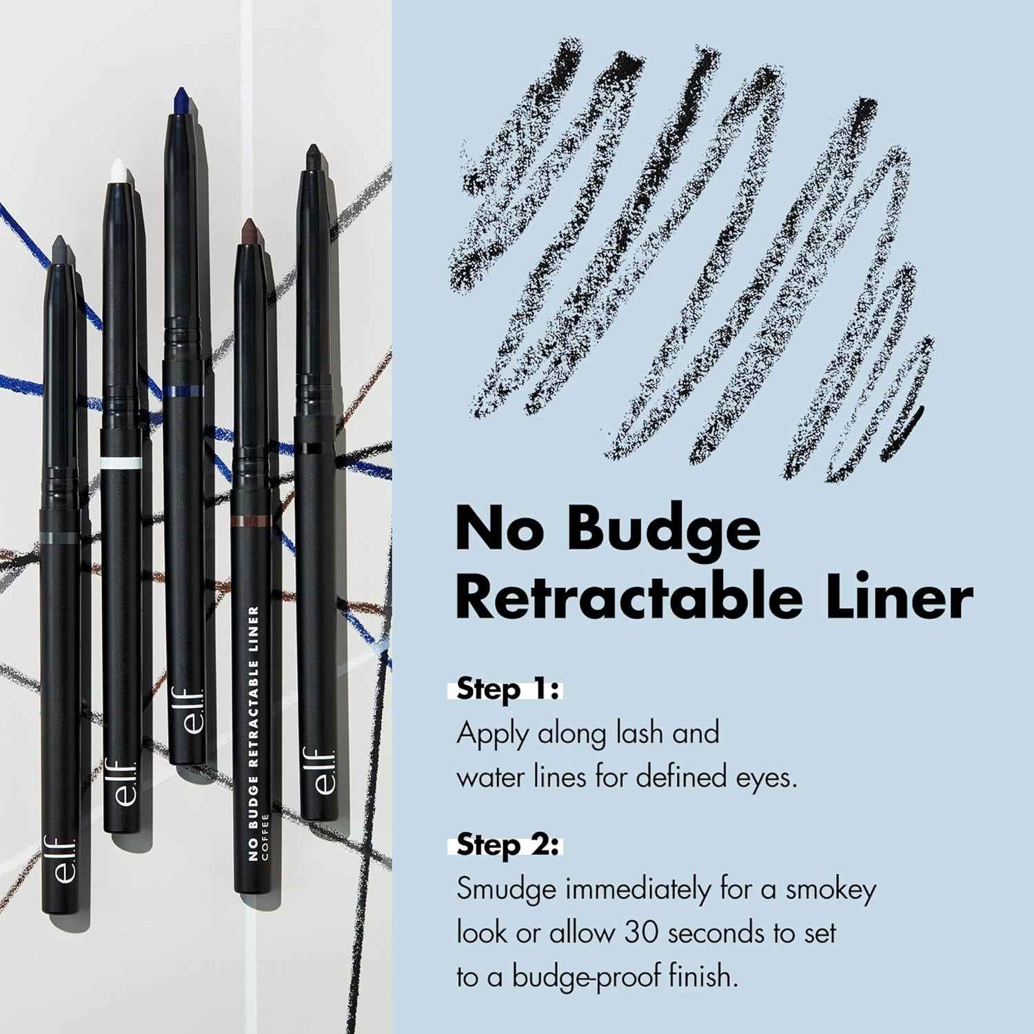 No Budge Retractable Eyeliner, Creamy, Ultra-Pigmented & Waterproof, Creates Bold & Defined Lines, Vegan & Cruelty-Free, Black
