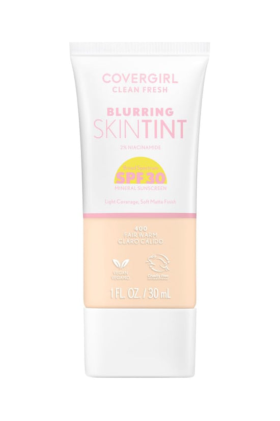 Clean Fresh Blurring Skin Tint with SPF 30, 430 Medium Neutral, Liquid Foundation, Soft Matte Finish, Smooths, Brightens, Blurs Pores, Mineral Sunscreen, Vegan Formula