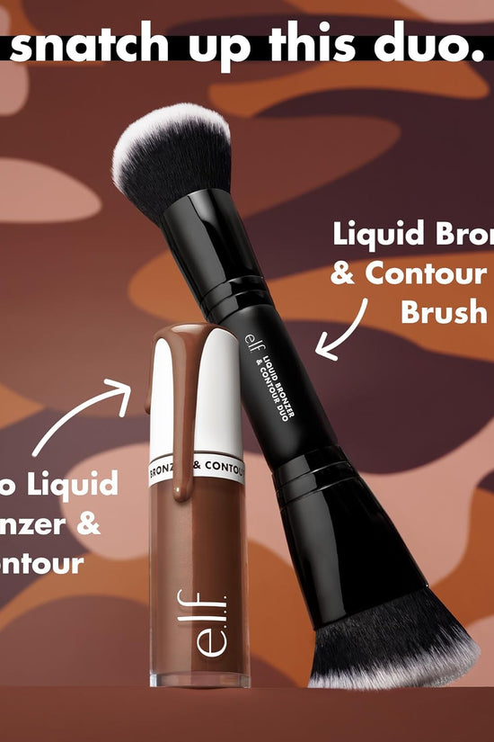 Liquid Bronzer & Contour Duo Brush, Silky Highly Pigmented Formula with Dual-Ended Makeup Brush, Synthetic Bristles, 100% Vegan and Cruelty-Free