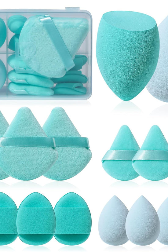 Makeup Sponge Set  Triangle Puff 14 Pcs for Liquid, Cream, and Powder, Multi-Colored Makeup Sponges and Mini Sponge with Case (A-Purple)